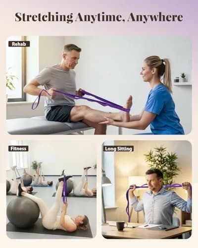 Trideer Stretching Strap with Loops & Leg Lifter, Non-Elastic PT-Style Physical Therapy Strap for Knee Rehab, Hamstring, Calf & Back Stretcher Mobility, Hip, Shoulder & Yoga (75 inch) thumbnail 7