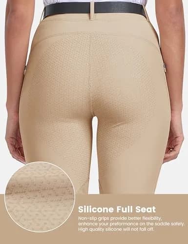 MoFiz Women's Horse Riding Pants with Zipper Pockets | Full Seat Silicone Grip Breeches for Women Light Khaki M thumbnail 4