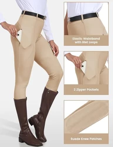 MoFiz Women's Horse Riding Pants with Zipper Pockets | Full Seat Silicone Grip Breeches for Women Light Khaki M thumbnail 6