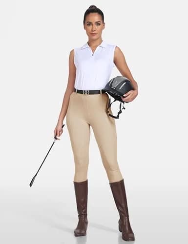 MoFiz Women's Horse Riding Pants with Zipper Pockets | Full Seat Silicone Grip Breeches for Women Light Khaki M thumbnail 7