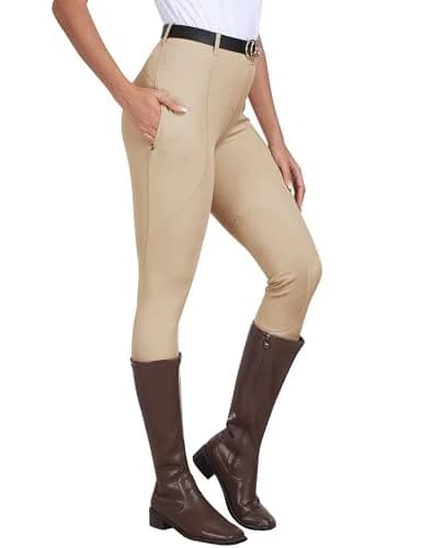 MoFiz Women's Horse Riding Pants with Zipper Pockets | Full Seat Silicone Grip Breeches for Women Light Khaki M thumbnail 3