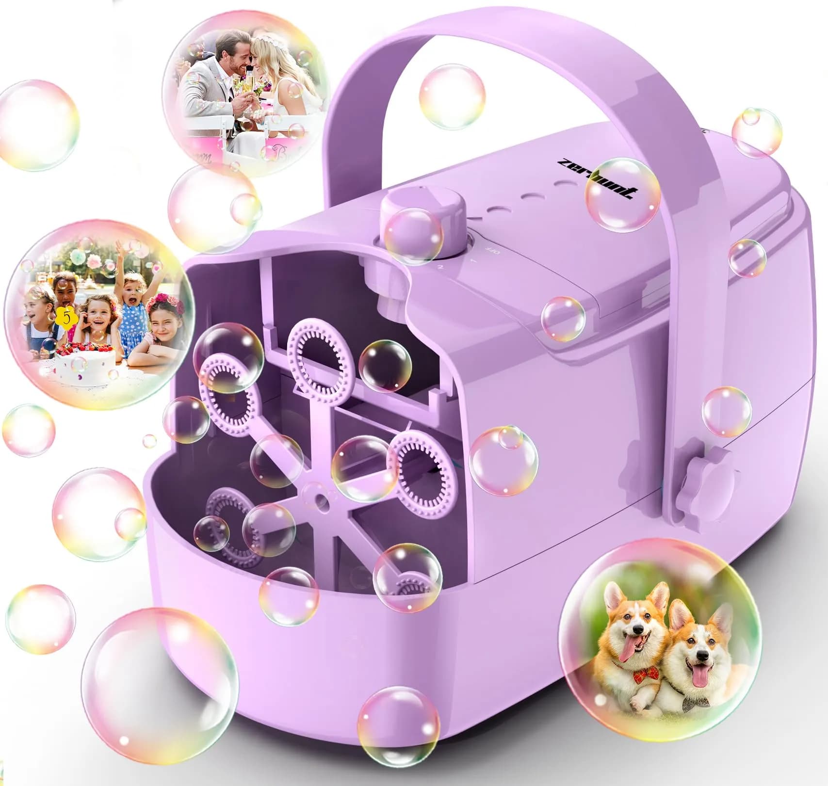 Zerhunt Automatic Bubble Machine Purple | 18000+ Bubbles/Min, Dual Power, Portable