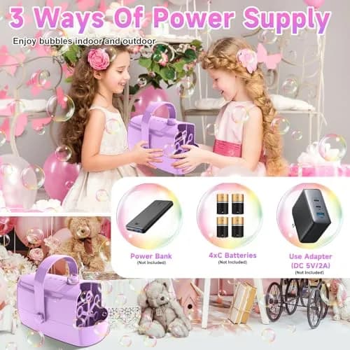 Zerhunt Automatic Bubble Machine Purple | 18000+ Bubbles/Min, Dual Power, Portable thumbnail 5