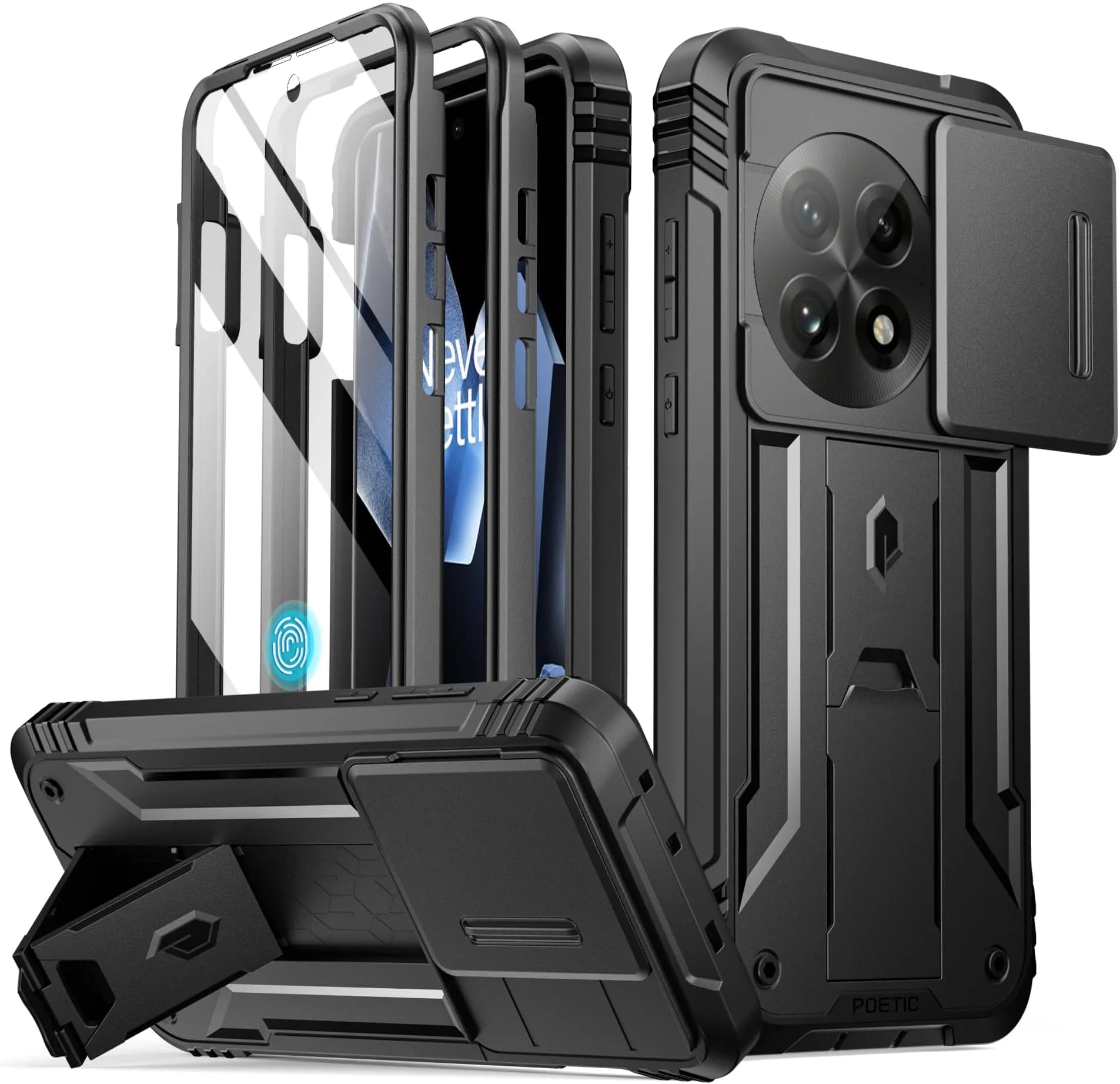 Poetic Revolution Case for OnePlus 13 5G | Full Body Shockproof with Slide Camera Cover & Screen Protector — Black