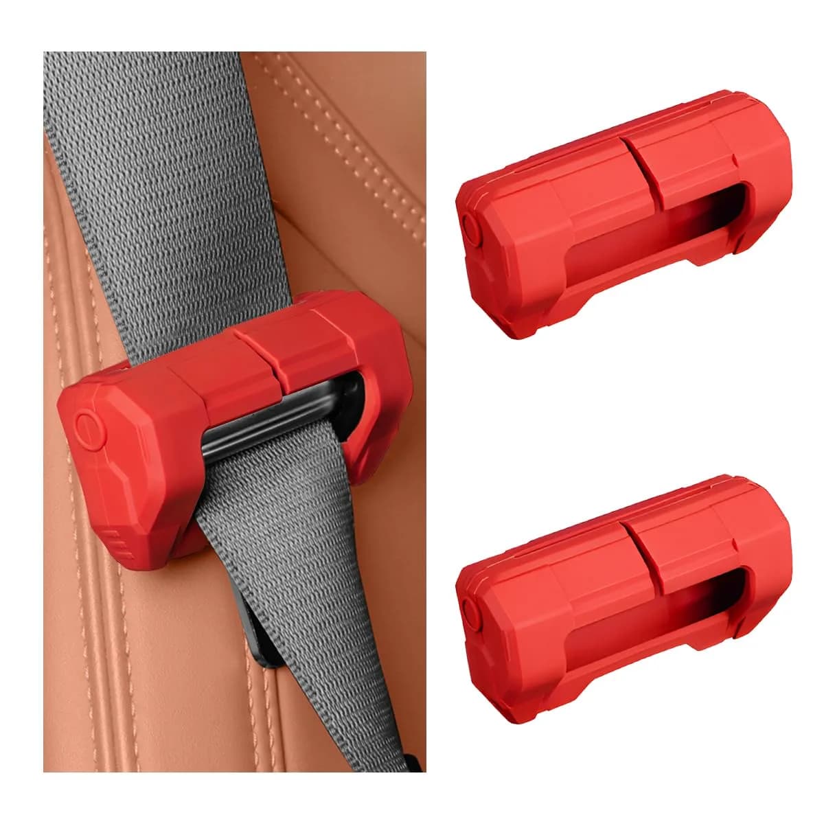 DXNQ 2PCS Car Seat Belt Buckle Covers Silicone Universal Fit | Anti-Scratch & Durable (3.2 × 1.8 × 1.0 inches) — Red