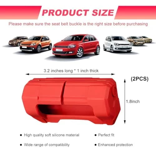 DXNQ Car Seat Belt Buckle Covers 2PCS | Anti-Scratch Silicone Protector for SUV, Van, Truck (Red) thumbnail 2