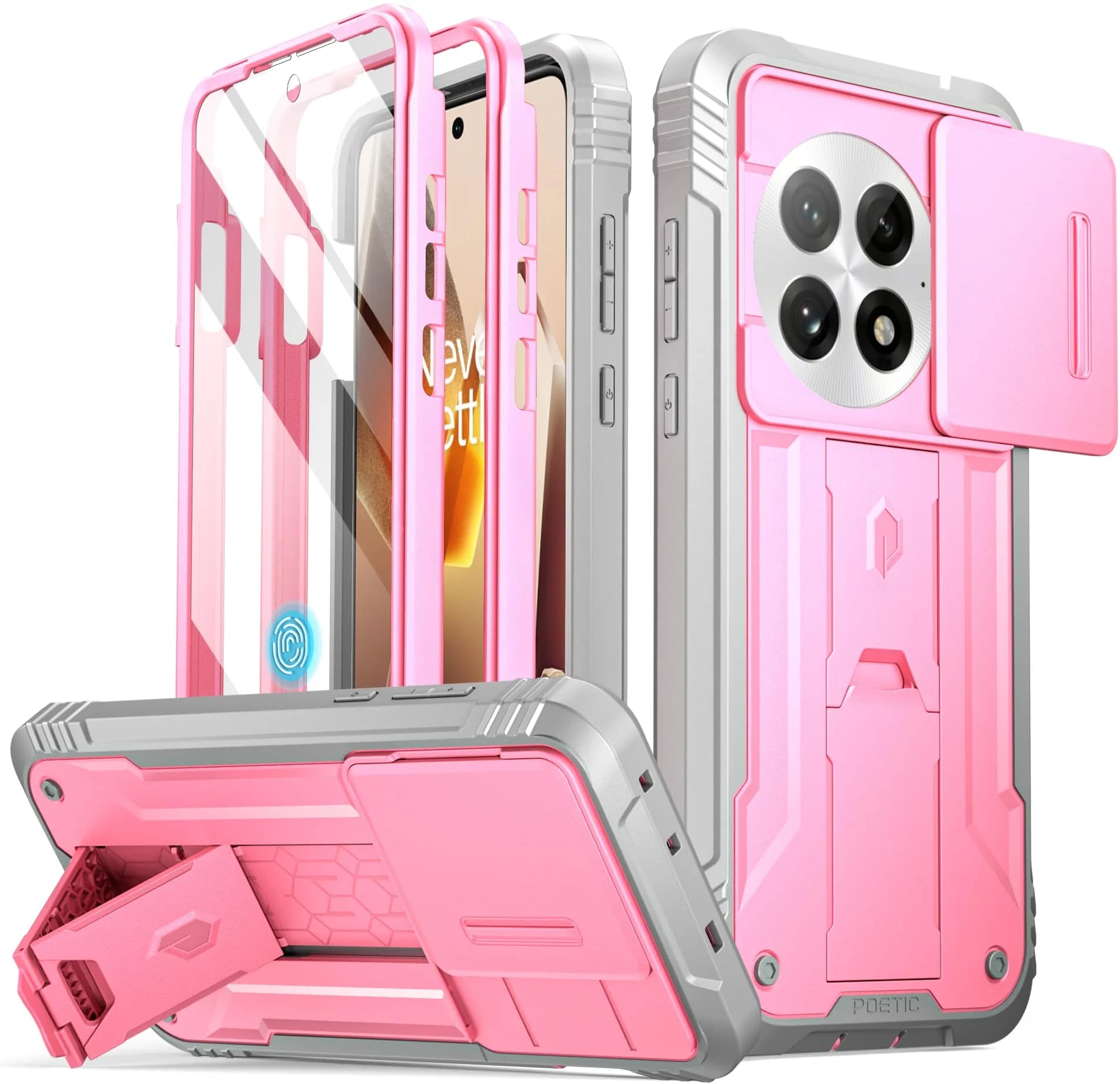 Poetic Revolution Case for OnePlus 13 5G | Full Body Shockproof with Slide Camera Cover & Screen Protector — Pink