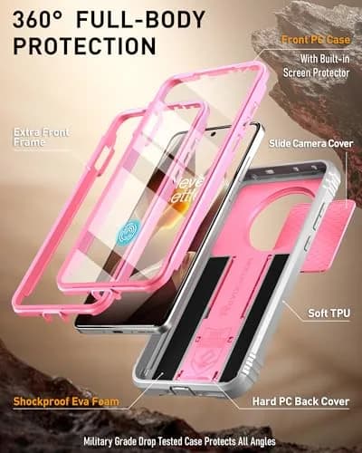 Poetic Revolution Case for OnePlus 13 5G | Full Body Shockproof with Slide Camera Cover & Screen Protector, Pink thumbnail 3