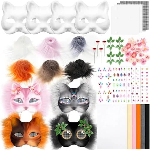 Seenelling 31 Pcs DIY Therian Mask Kit | Blank Cat Mask for Cosplay & Parties thumbnail 1