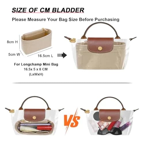 LOUKAYCCI Purse Organizer Insert for Longchamp Le Pliage Mini Bag | Felt Organizer with Zipper, Beige (15.2 cm x 5.1 cm x 8.1 cm) thumbnail 3