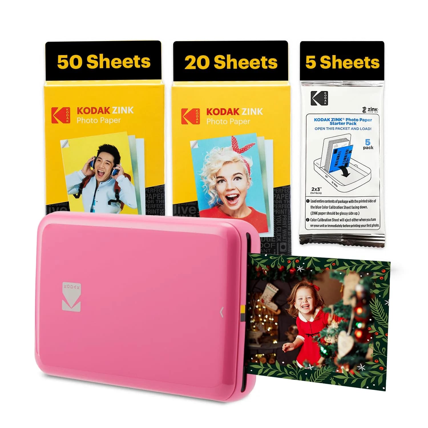 Kodak Step Instant Smartphone Photo Printer - 75 Sheets Bundle, Pink | Bluetooth & NFC Connectivity