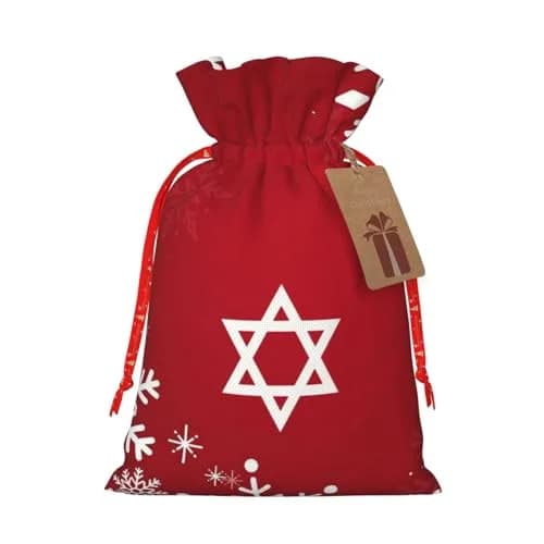 BXDEOOPWE Yeshua Star Of David Christmas Drawstring Bag 1 Count | Red Gift Bag for Christmas & Gifts thumbnail 1