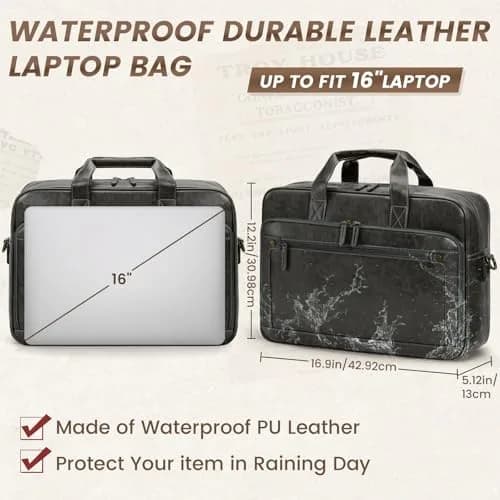 RAINSMORE Men's Leather Laptop Bag 16 Inch Vintage Messenger Satchel Bag | Water-Resistant Business Briefcase for Men thumbnail 3