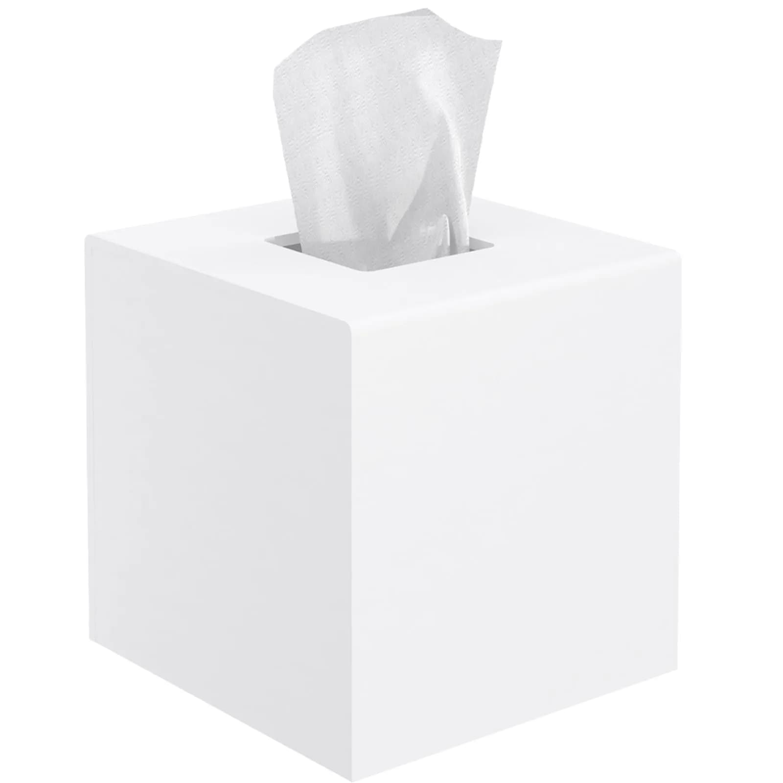 PITBVO Shiny Black Acrylic Tissue Box Holder for Rectangular Tissues | 25.0 cm (9.85") L x 13.0 cm (5.1") W x 11.4 cm (4.5") — Matte White / 5.5"L x 5.5"W x 5.5"H