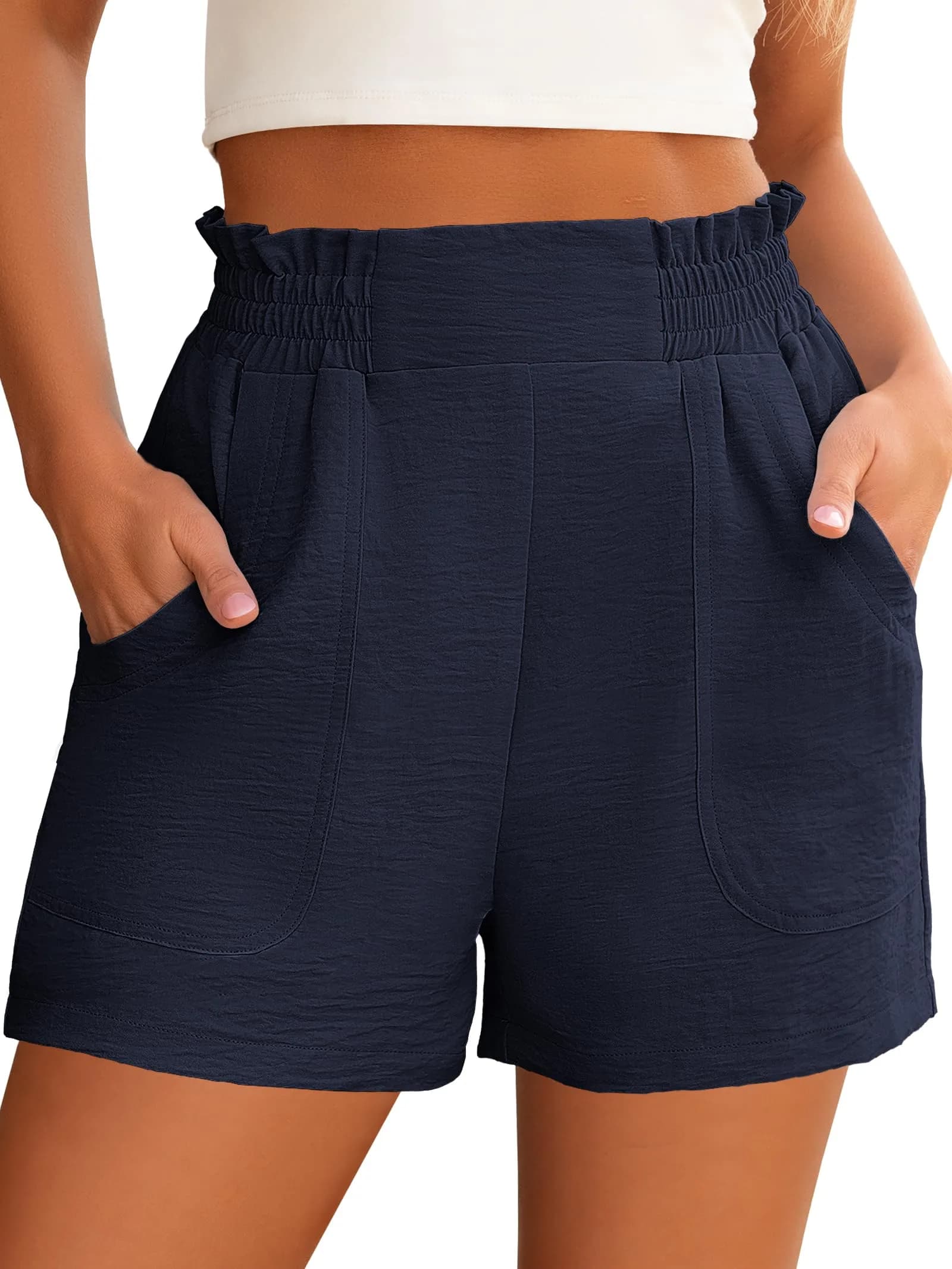 ANRABESS Shorts for Women Summer Casual High Waisted Wide Leg Navy | Comfortable & Stylish Fit - main product image