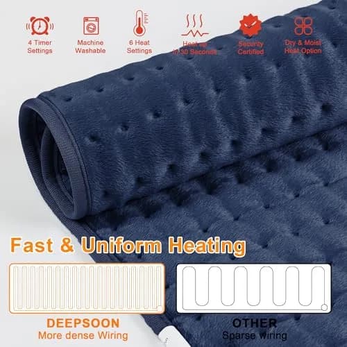 Deepsoon Electric Heating Pad for Back 24x12 Inch Navy Blue | Fast Heat & Auto Shut-Off thumbnail 9