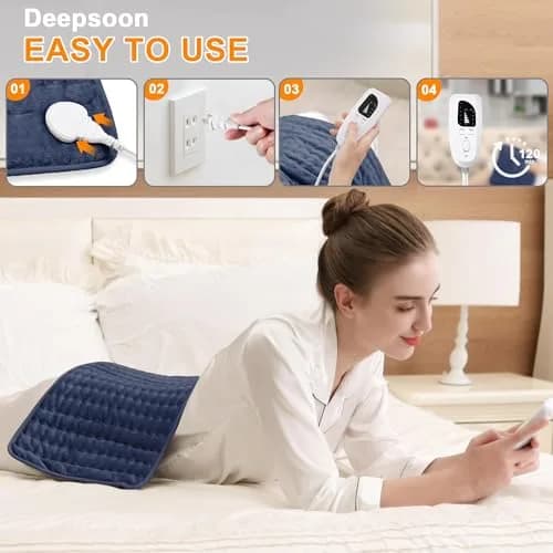 Deepsoon Electric Heating Pad for Back 24x12 Inch Navy Blue | Fast Heat & Auto Shut-Off thumbnail 3