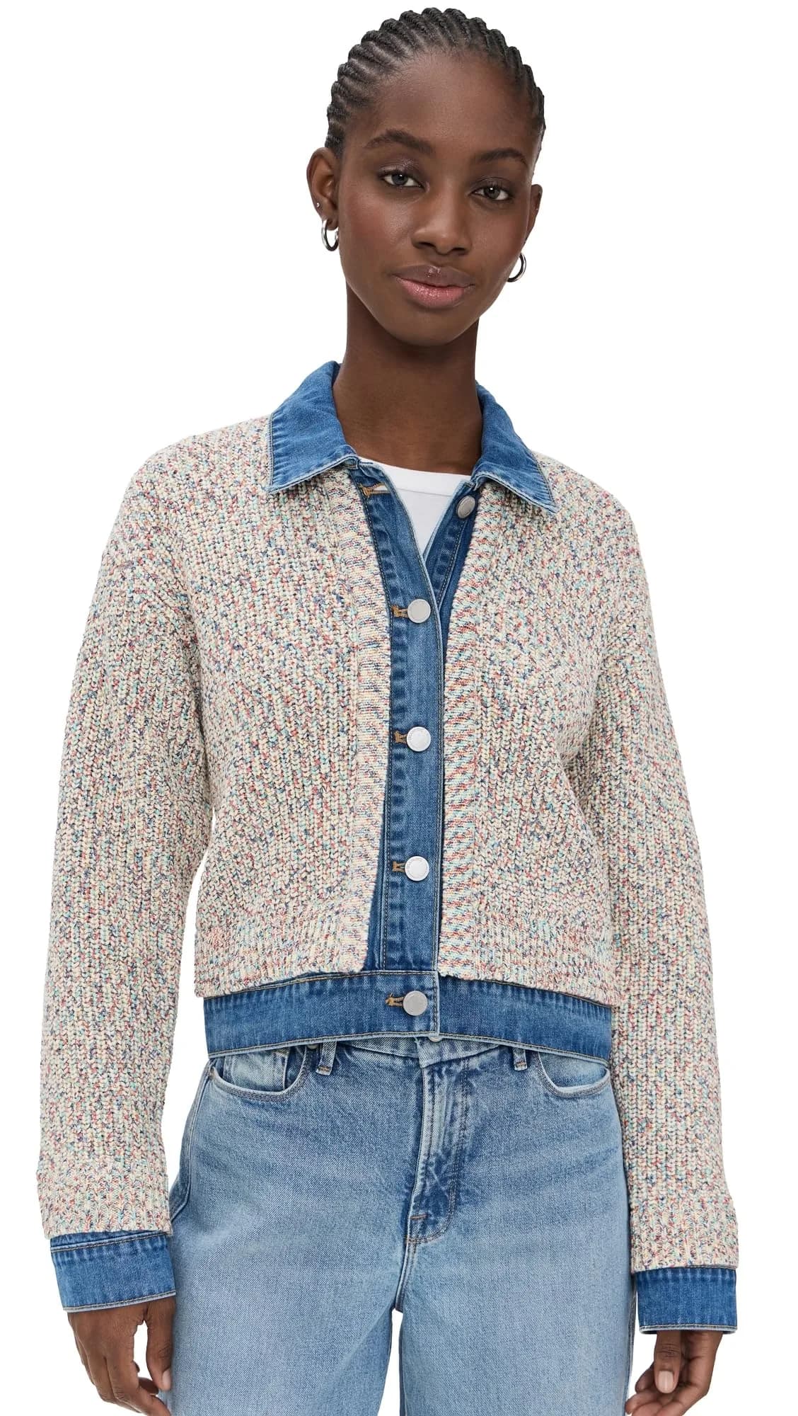 [BLANKNYC] Women's Happy Place Sweater, Multi Color, L | Ribbed Mock Neck, Cotton Blend, Casual Comfort — Multi Color