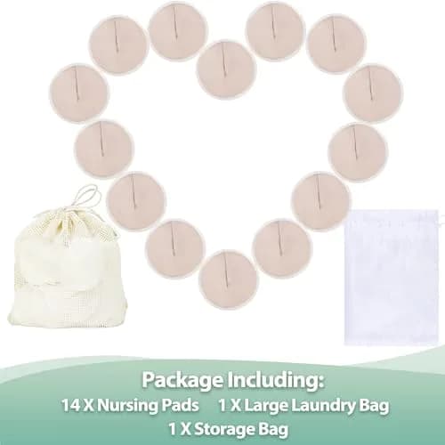 wegreeco Nursing Breast Pads Large 14 Count (4.7 inch) | Soft, Breathable, Leak-Free Washable Reusable Pads with Laundry & Storage Bags thumbnail 2