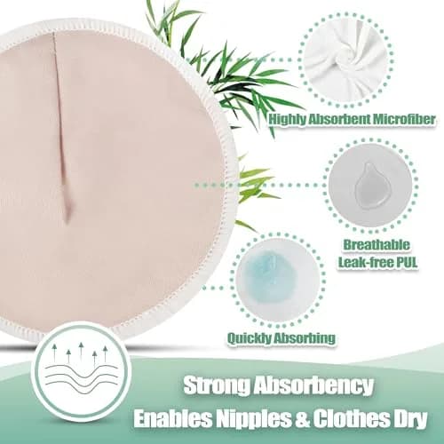 wegreeco Nursing Breast Pads Large 14 Count (4.7 inch) | Soft, Breathable, Leak-Free Washable Reusable Pads with Laundry & Storage Bags thumbnail 3