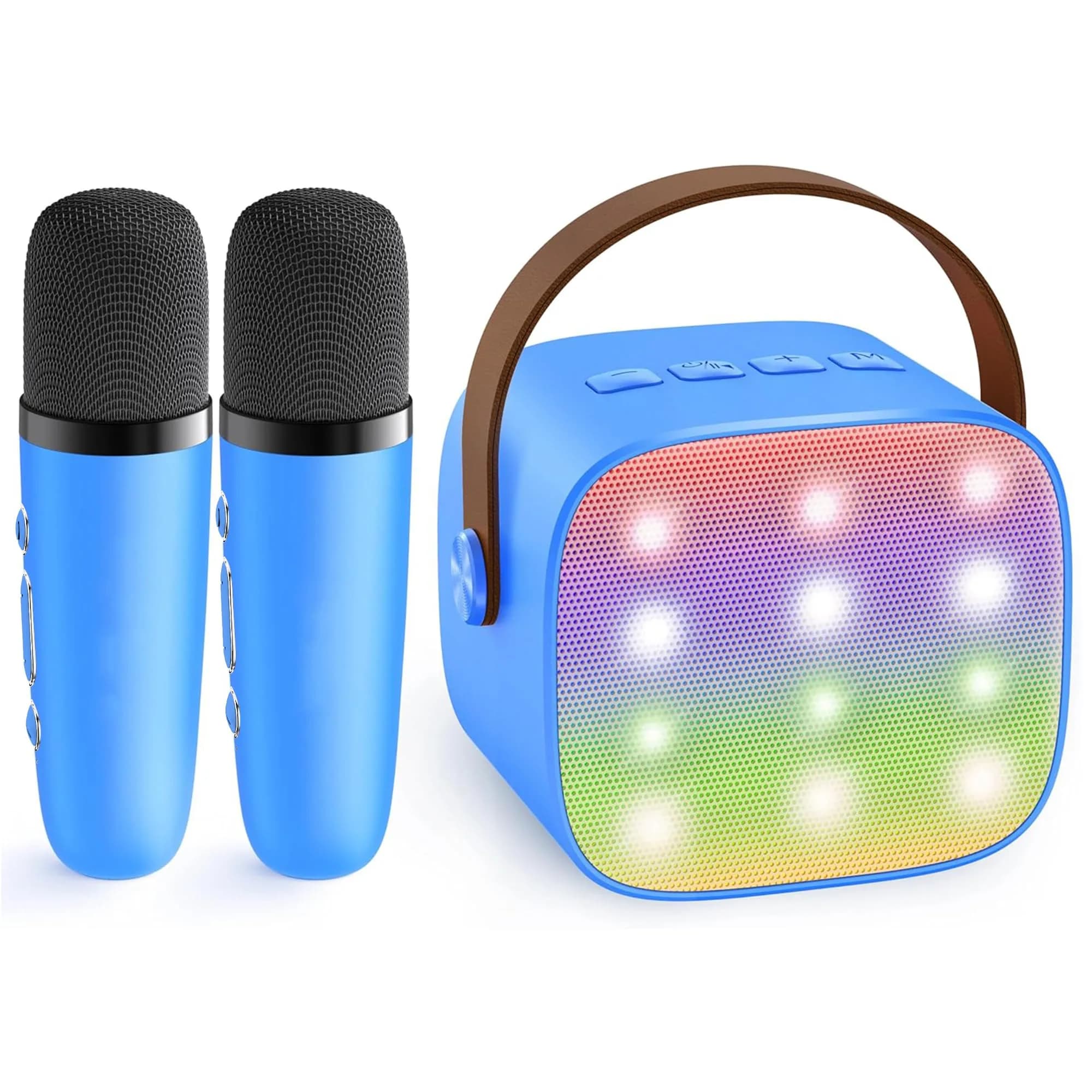 YLL Pink Karaoke Machine for Kids | Portable Bluetooth Speaker with 2 Wireless Microphones & Magic Voices (Mini Size) — Royal-Blue