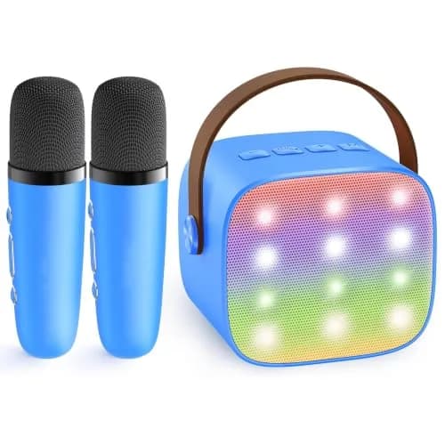 YLL Karaoke Machine for Kids, Royal-Blue, 1.12 lb (0.51 kg) | Bluetooth Speaker with 2 Wireless Microphones & Magic Voices thumbnail 1