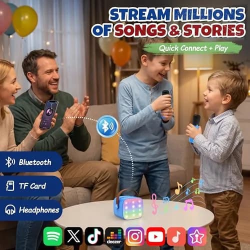 YLL Karaoke Machine for Kids, Royal-Blue, 1.12 lb (0.51 kg) | Bluetooth Speaker with 2 Wireless Microphones & Magic Voices thumbnail 5