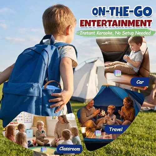 YLL Karaoke Machine for Kids, Royal-Blue, 1.12 lb (0.51 kg) | Bluetooth Speaker with 2 Wireless Microphones & Magic Voices thumbnail 7