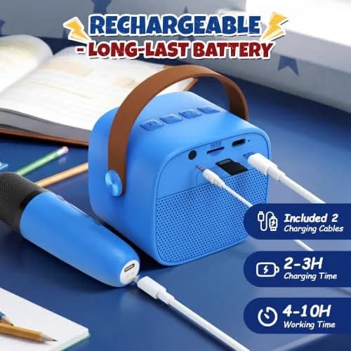 YLL Karaoke Machine for Kids, Royal-Blue, 1.12 lb (0.51 kg) | Bluetooth Speaker with 2 Wireless Microphones & Magic Voices thumbnail 8