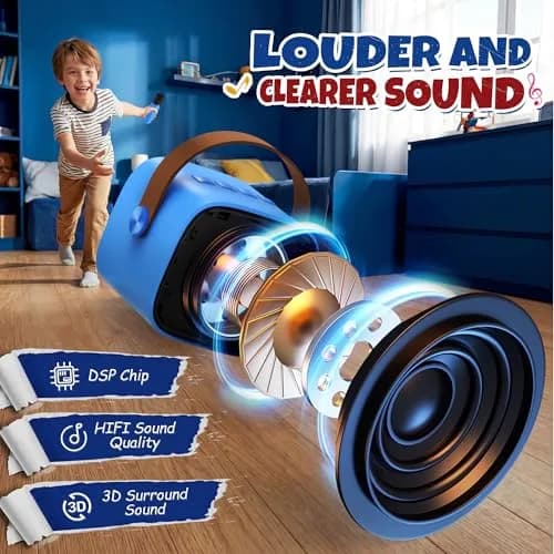 YLL Karaoke Machine for Kids, Royal-Blue, 1.12 lb (0.51 kg) | Bluetooth Speaker with 2 Wireless Microphones & Magic Voices thumbnail 3