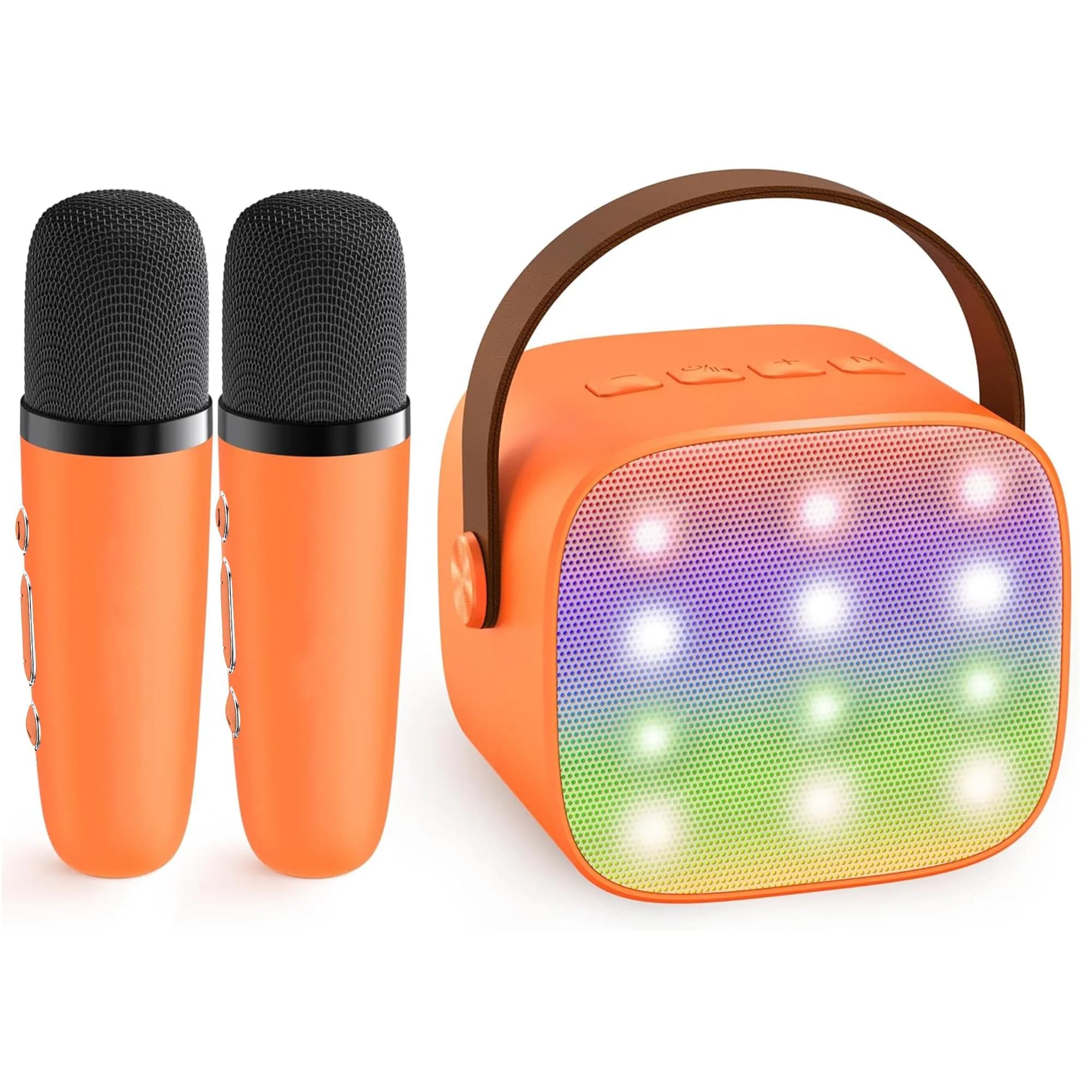 YLL Karaoke Machine for Kids, Orange | Portable Bluetooth Speaker with 2 Wireless Microphones, 5 Magic Voices Party, Present for Boys Ages 3,4,5,6,7,8,9,10+