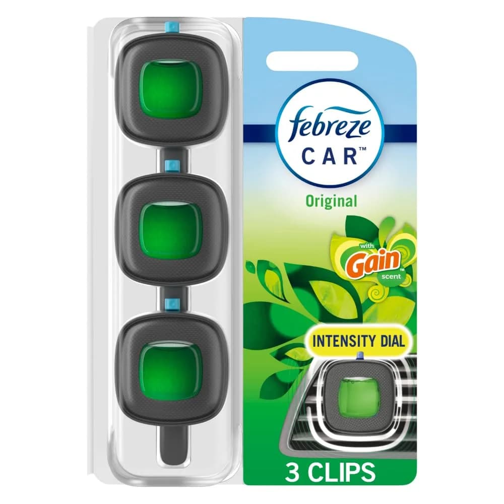 Febreze Car Vent Clip Gain Moonlight Breeze Scent 0.06 Fl Oz (Pack of 3) | Long-lasting freshness for Indian cars — Gain Original Scent