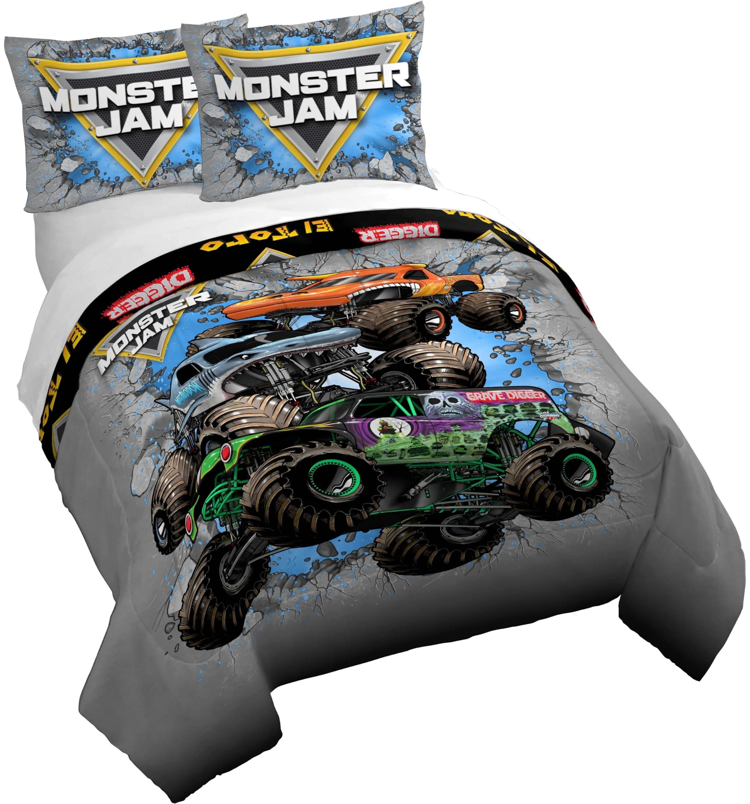 Jay Franco Monster Jam Kids Duvet Cover Set – Full 76"x86" (193x218 cm) | Officially Licensed Monster Truck Bedding