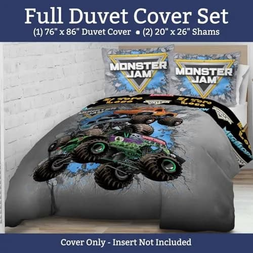 Jay Franco Monster Jam Kids Duvet Cover Set – Full 76"x86" (193x218 cm) | Officially Licensed Monster Truck Bedding thumbnail 2