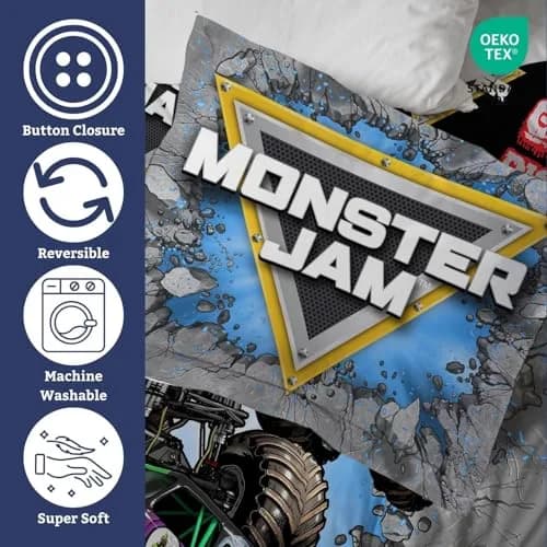 Jay Franco Monster Jam Kids Duvet Cover Set – Full 76"x86" (193x218 cm) | Officially Licensed Monster Truck Bedding thumbnail 3