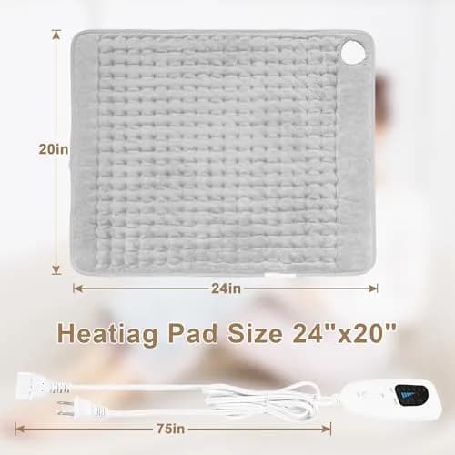 Deepsoon Electric Heating Pad 24x20 Inch Light Gray | 6 Heat Settings & 2-Hour Auto Shut-Off thumbnail 8