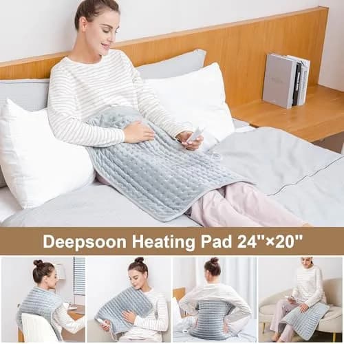 Deepsoon Electric Heating Pad 24x20 Inch Light Gray | 6 Heat Settings & 2-Hour Auto Shut-Off thumbnail 2