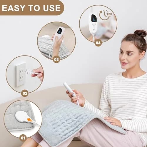 Deepsoon Electric Heating Pad 24x20 Inch Light Gray | 6 Heat Settings & 2-Hour Auto Shut-Off thumbnail 3