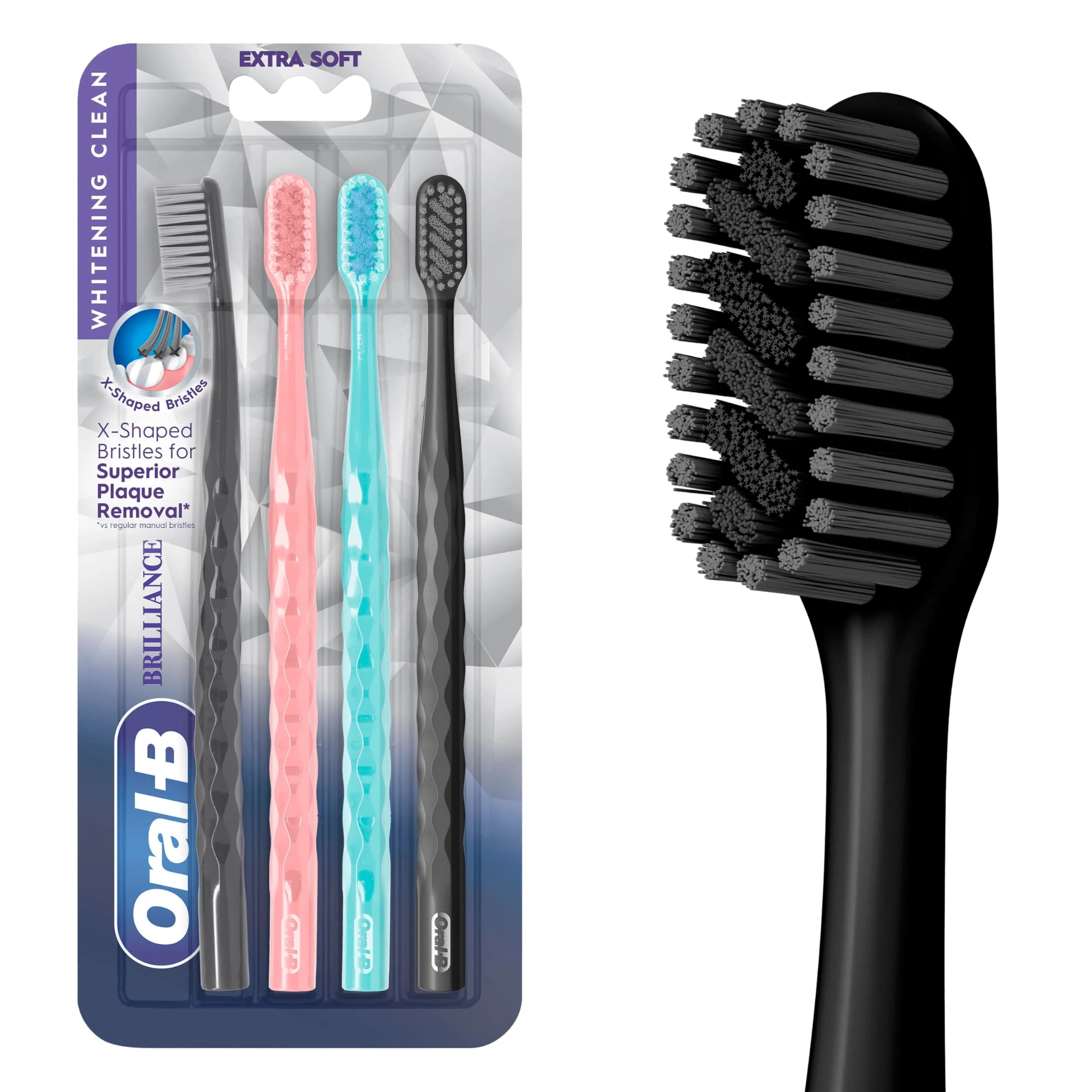 Oral-B 3D White Brilliance Toothbrushes 4 Count Extra Soft | Tough on Plaque, Gentle on Gums - main product image