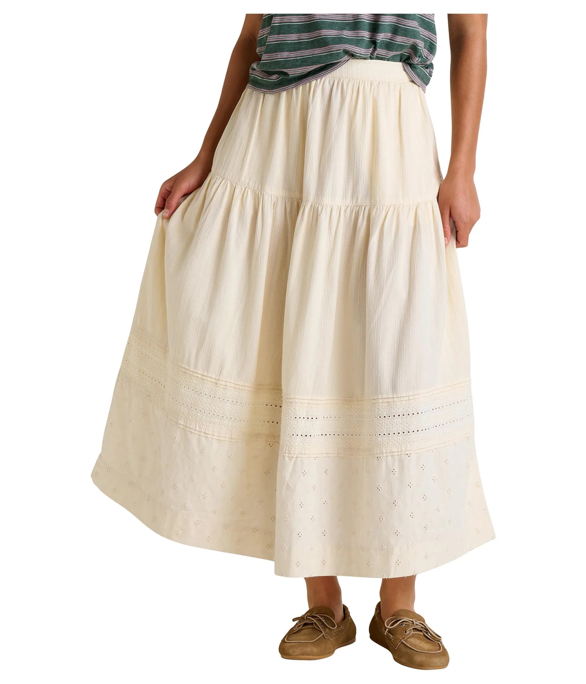 Toad&Co Women's Airscape Midi Skirt Salt Dobby Large | Breathable Organic Cotton - main product image