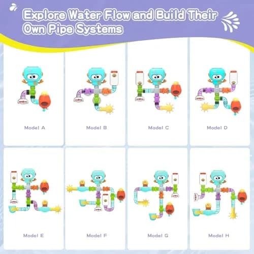 EazierWizter STEM Bath Toys for Kids 3-8 | DIY Water Pipe Kit with Suction Cups thumbnail 4