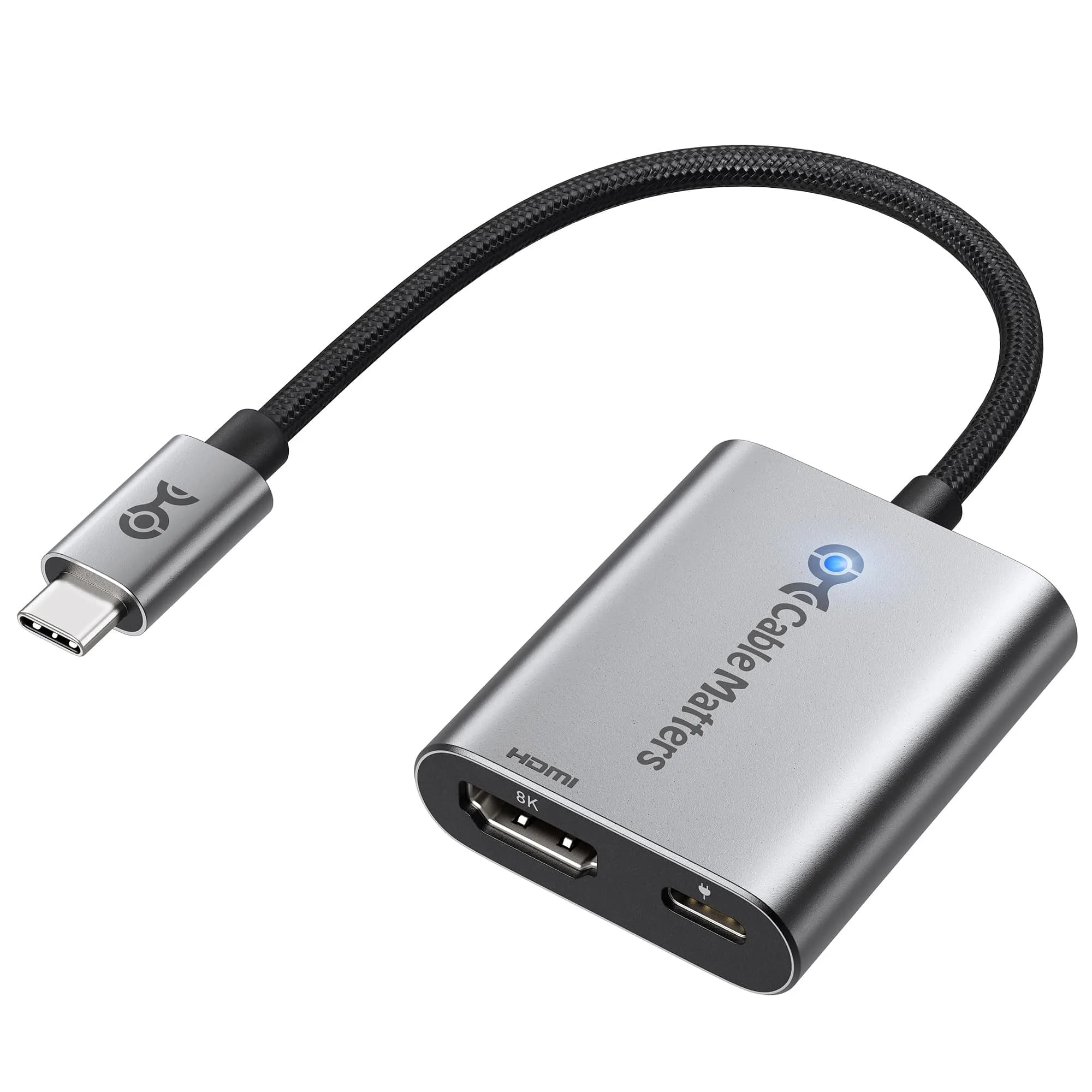 Cable Matters USB C to HDMI 2.1 Adapter with 140W Charging | 8K@60Hz, 4K@240Hz, Mac & Windows Compatible