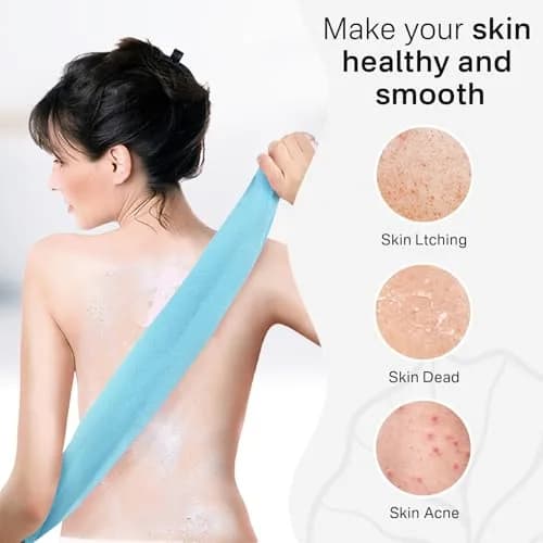 Yiclick Exfoliating Washcloth Towel Set - 3 Pack Aqua Blue Back Scrubber for Shower Bath | 86 cm (34.5 inches) thumbnail 4