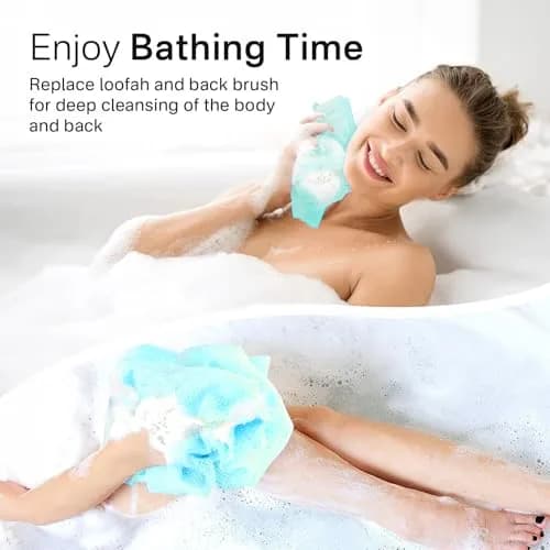 Yiclick Exfoliating Washcloth Towel Set - 3 Pack Aqua Blue Back Scrubber for Shower Bath | 86 cm (34.5 inches) thumbnail 3