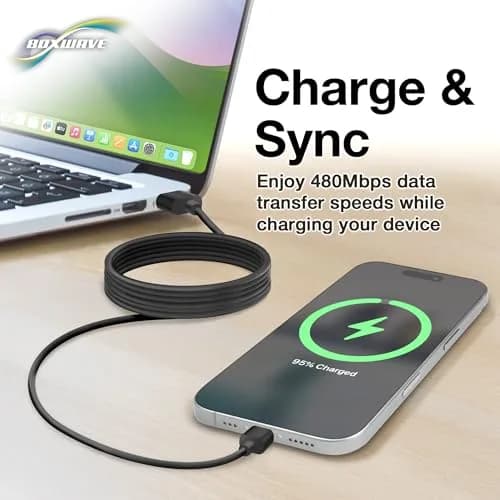 BoxWave Cable Compatible with Google Chromecast with TV - USB 3.0 A to USB C, 6ft, Black | Dual-Function Sync & Charge thumbnail 3