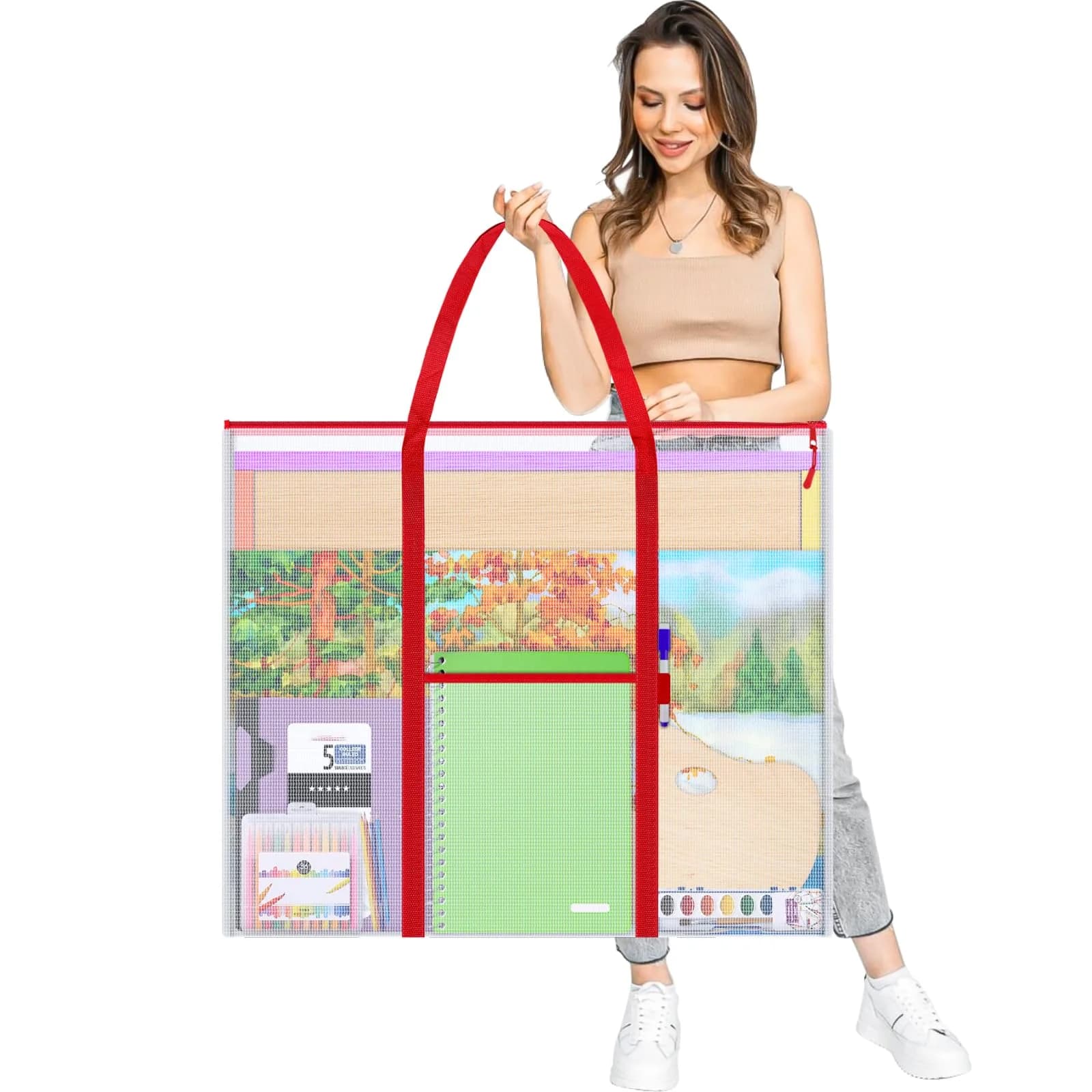 ZKOO Bulletin Board Poster Storage Bag 30" x 24" (76.2 cm x 61 cm) | Heavy Duty PVC Organizer for Teachers & Artists — Red / 30" X 25"