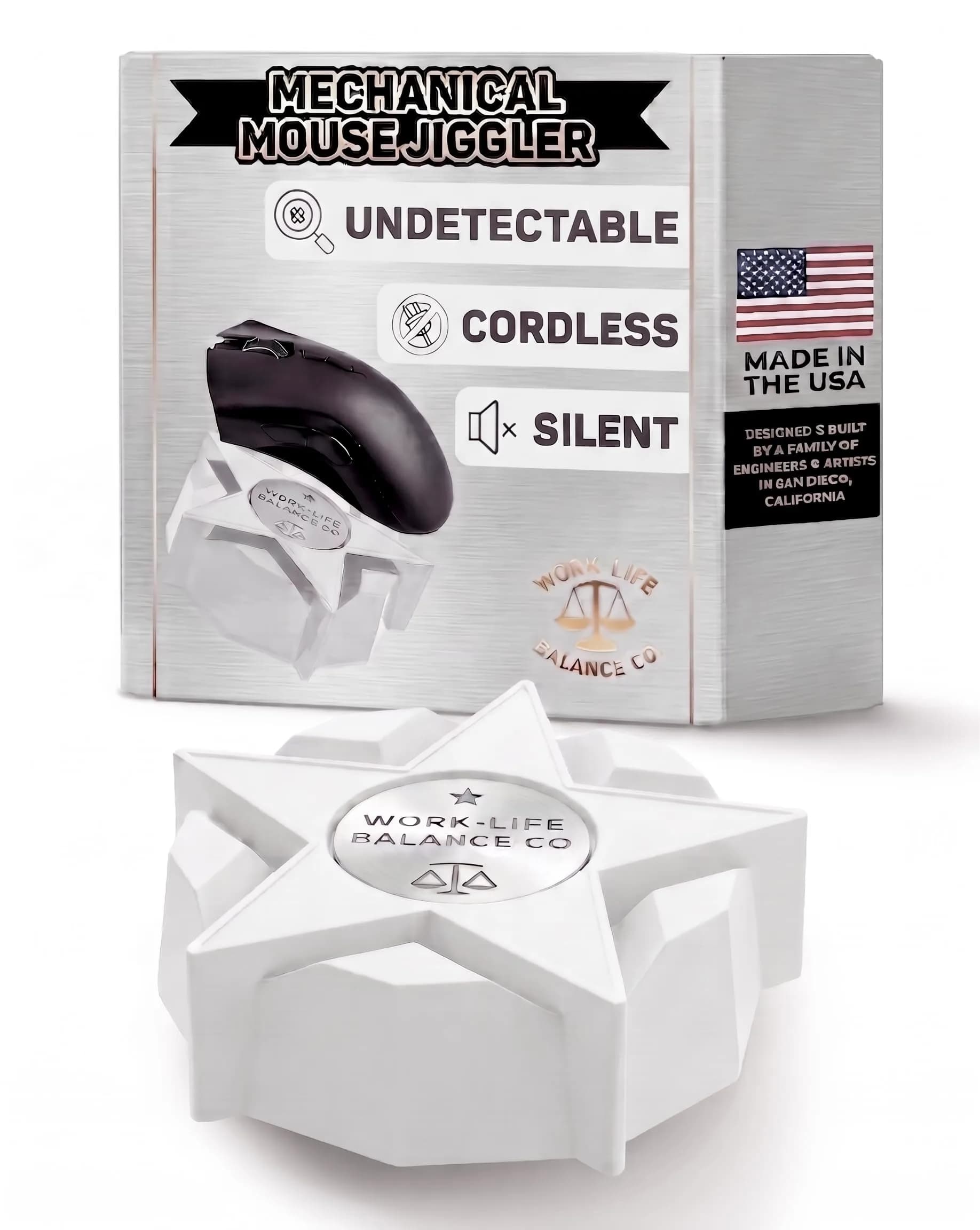 Work-Life Balance Corporation Mechanical Mouse Jiggler, Cordless & Undetectable | Keeps Computer Active — White Star