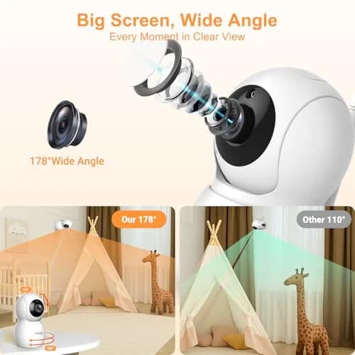 VTimes Baby Monitor with Camera and Audio, 6-inch IPS Screen, 30-Hour Battery | No WiFi Night Vision ECO 2-Way Audio PTZ 1000ft Range thumbnail 8