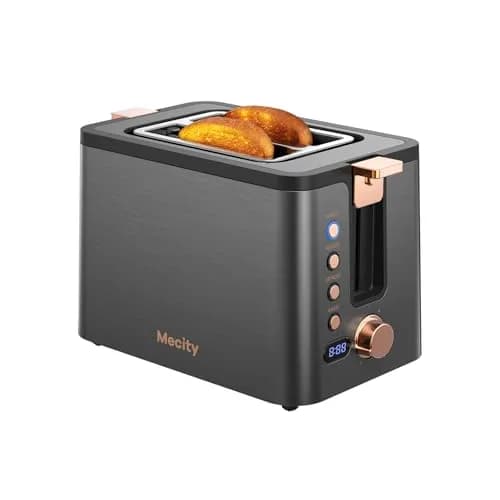Mecity Toaster 2 Slice Stainless Steel Body Timer | 6 Browning Settings, Extra Wide Slots, Bagel/Defrost/Reheat/Cancel Functions thumbnail 1