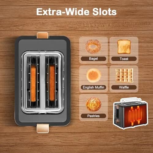 Mecity Toaster 2 Slice Stainless Steel Body Timer | 6 Browning Settings, Extra Wide Slots, Bagel/Defrost/Reheat/Cancel Functions thumbnail 4